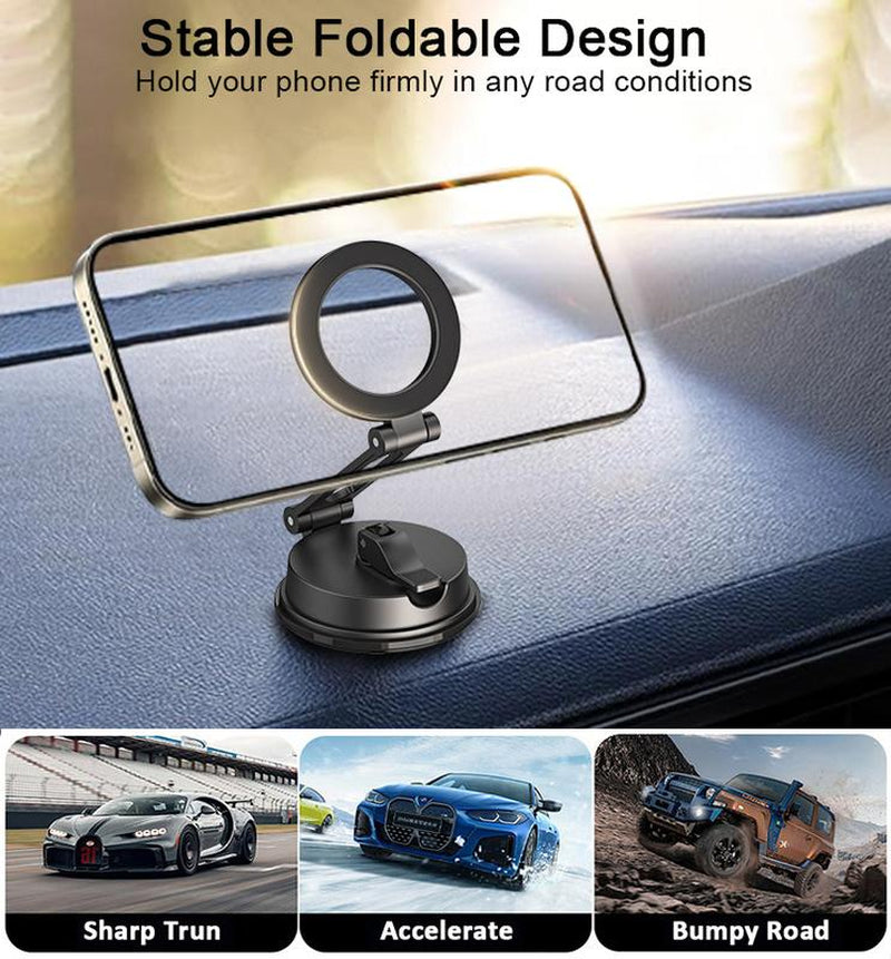 Upgraded 360° Rotation Magnetic Phone Holder with Adhesive Base, Ultra-Strong Suction Cup & Foldable Retractable Car Mount for Dashboard/Windshield