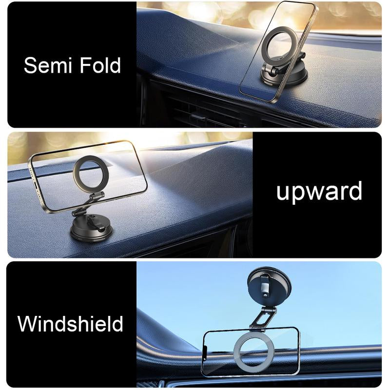 Upgraded 360° Rotation Magnetic Phone Holder with Adhesive Base, Ultra-Strong Suction Cup & Foldable Retractable Car Mount for Dashboard/Windshield