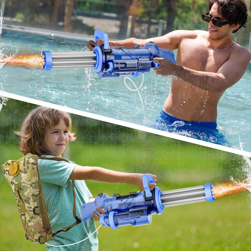 Gatling Electric Water Gun for Adults Kids Ages 8-12, Most Powerful Automatic Squirt Gun, High Powered 28-32 FT Long Range Auto Water Blaster, LED Light Outdoor Pool Swimming Toy Game(Black)