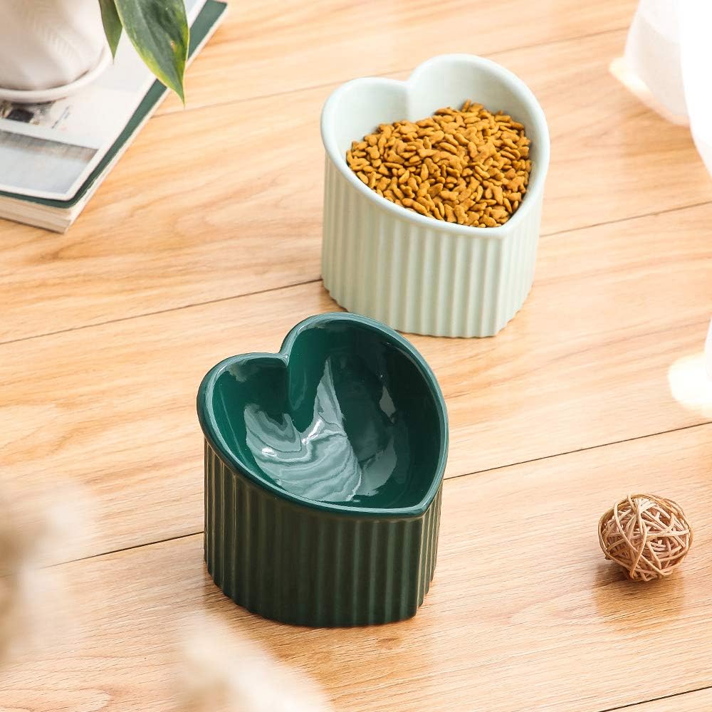 Tilted Cat Food & Water Bowl – Raised Ceramic, Microwave & Dishwasher Safe