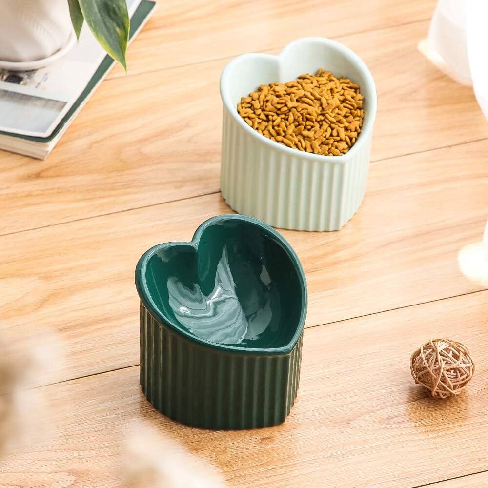 Tilted Cat Food & Water Bowl – Raised Ceramic, Microwave & Dishwasher Safe