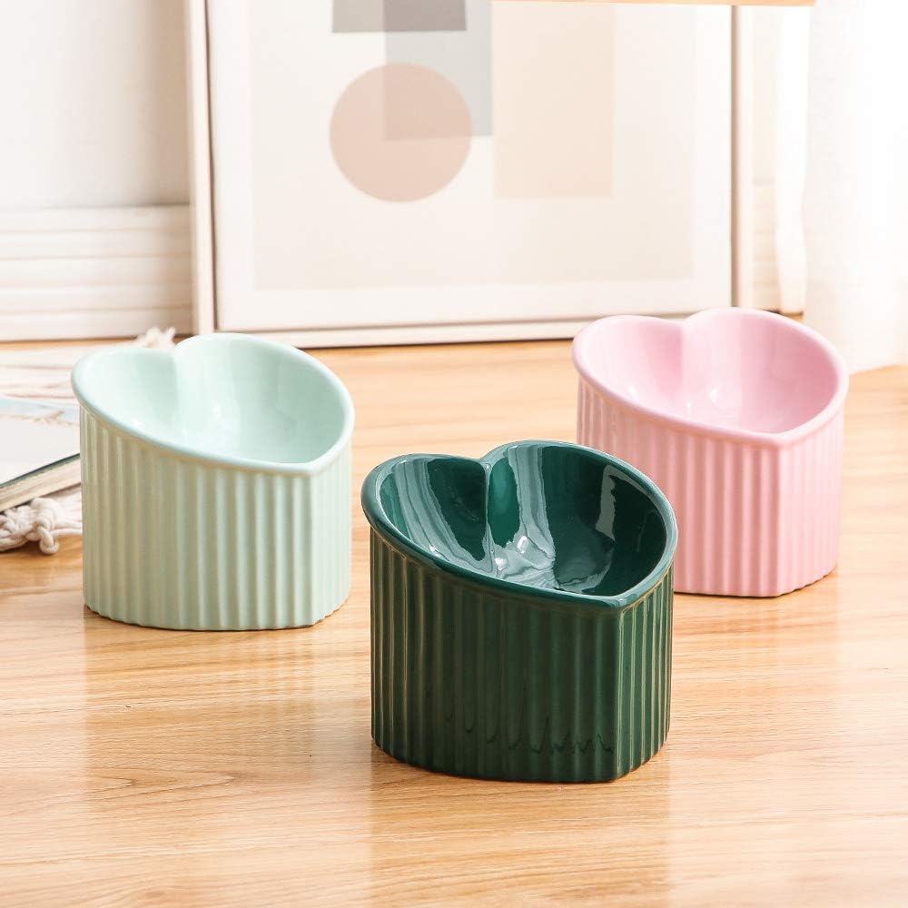 Tilted Cat Food & Water Bowl – Raised Ceramic, Microwave & Dishwasher Safe