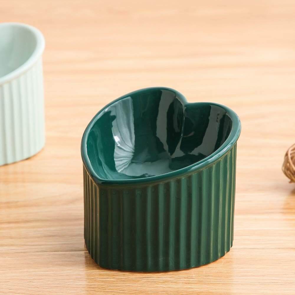 Tilted Cat Food & Water Bowl – Raised Ceramic, Microwave & Dishwasher Safe