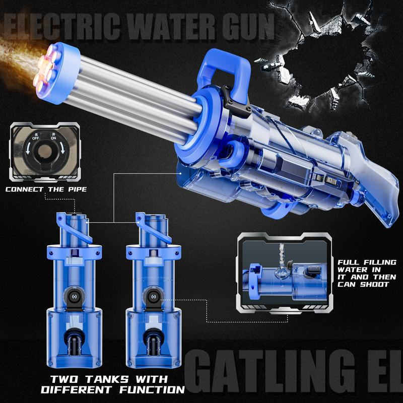 Gatling Electric Water Gun for Adults Kids Ages 8-12, Most Powerful Automatic Squirt Gun, High Powered 28-32 FT Long Range Auto Water Blaster, LED Light Outdoor Pool Swimming Toy Game(Black)