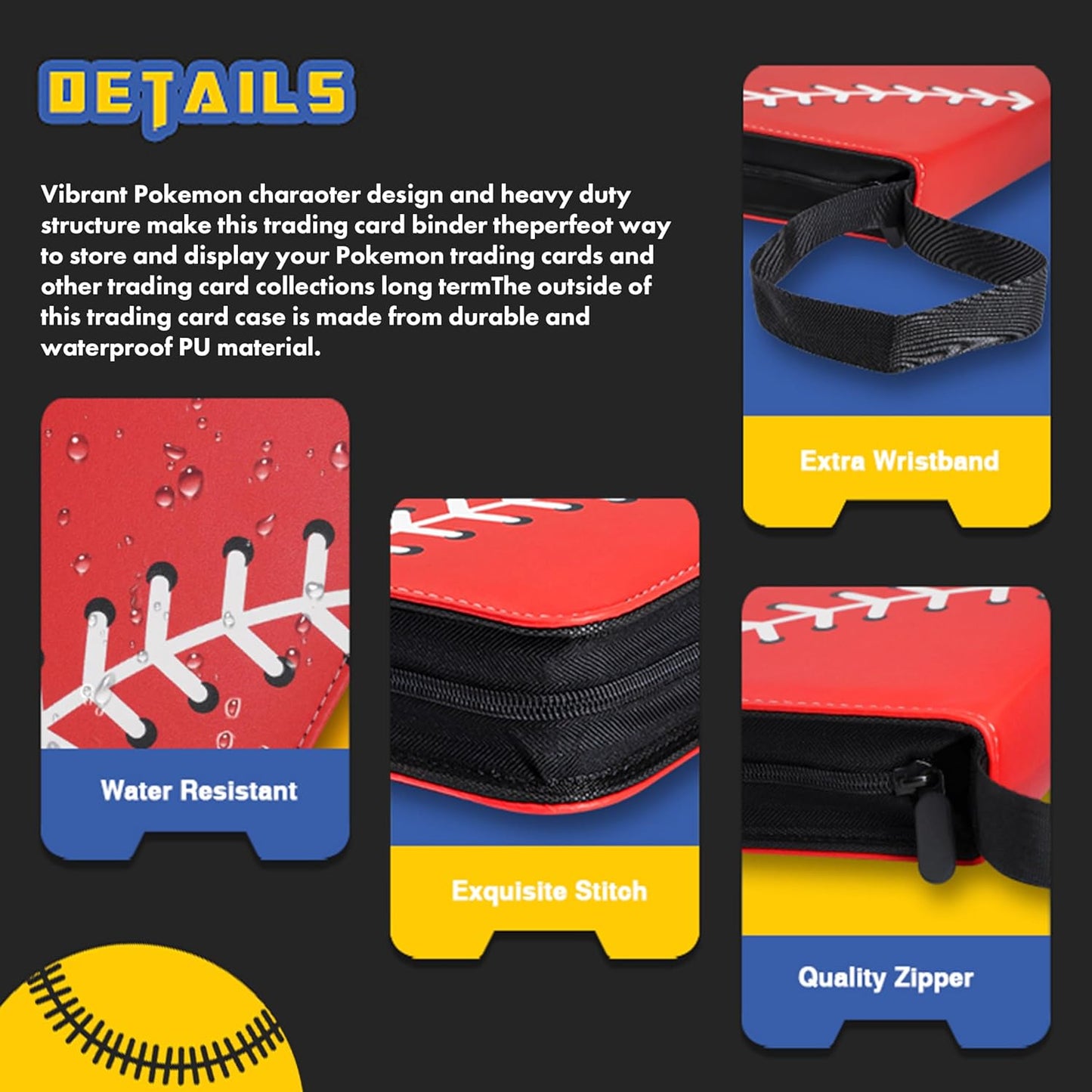 Baseball Card Binder, 9 Pocket Sports Card Binder, 720 Double Sided Pocket Zipper Album, Baseball Cards Zipper Display Holder, Expandable, Compatible with Gaming Cards, Yugioh, MTG and Other TCG