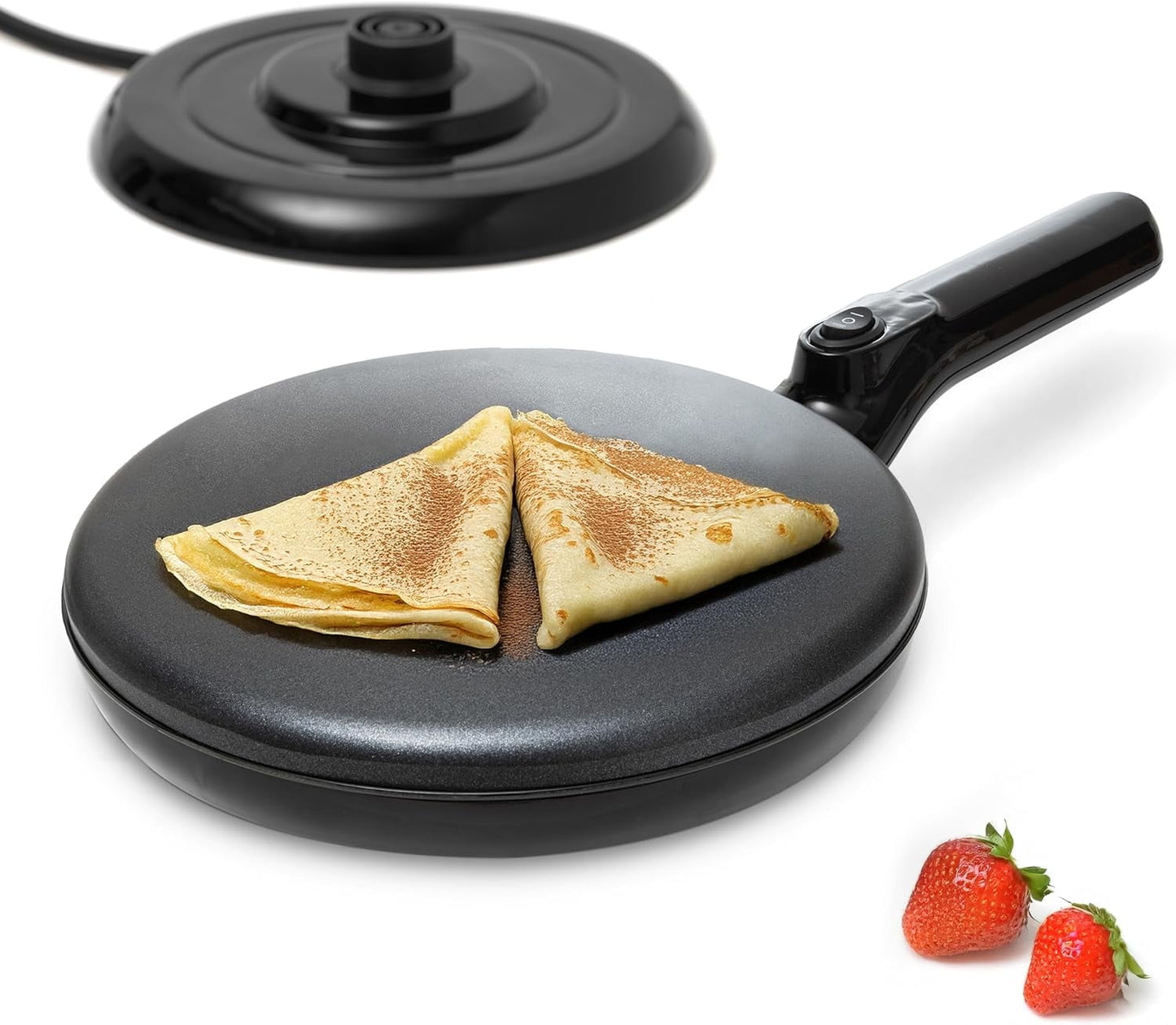 Cordless Electric Crepe Maker with Auto Power Off, On/Off Switch & Dual Temperature Setting, 8 Inch Portable Crepe Maker & Non-Stick Dipping Plate, Nonstick Coating Pan Apo
