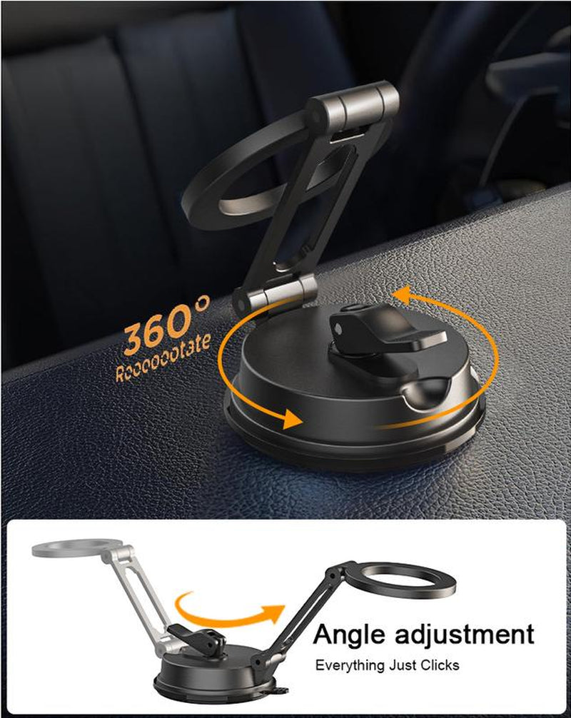 Upgraded 360° Rotation Magnetic Phone Holder with Adhesive Base, Ultra-Strong Suction Cup & Foldable Retractable Car Mount for Dashboard/Windshield