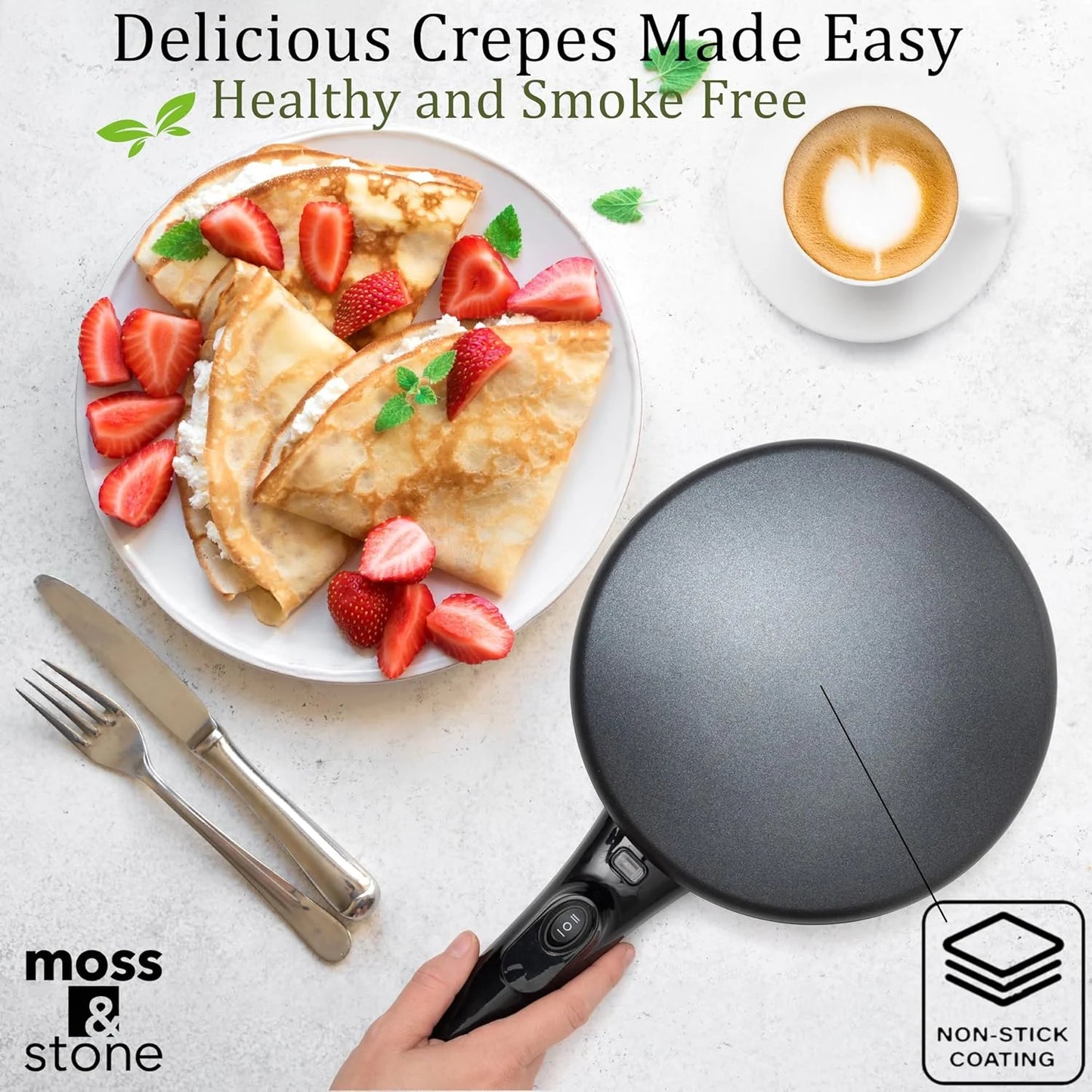 Cordless Electric Crepe Maker with Auto Power Off, On/Off Switch & Dual Temperature Setting, 8 Inch Portable Crepe Maker & Non-Stick Dipping Plate, Nonstick Coating Pan Apo