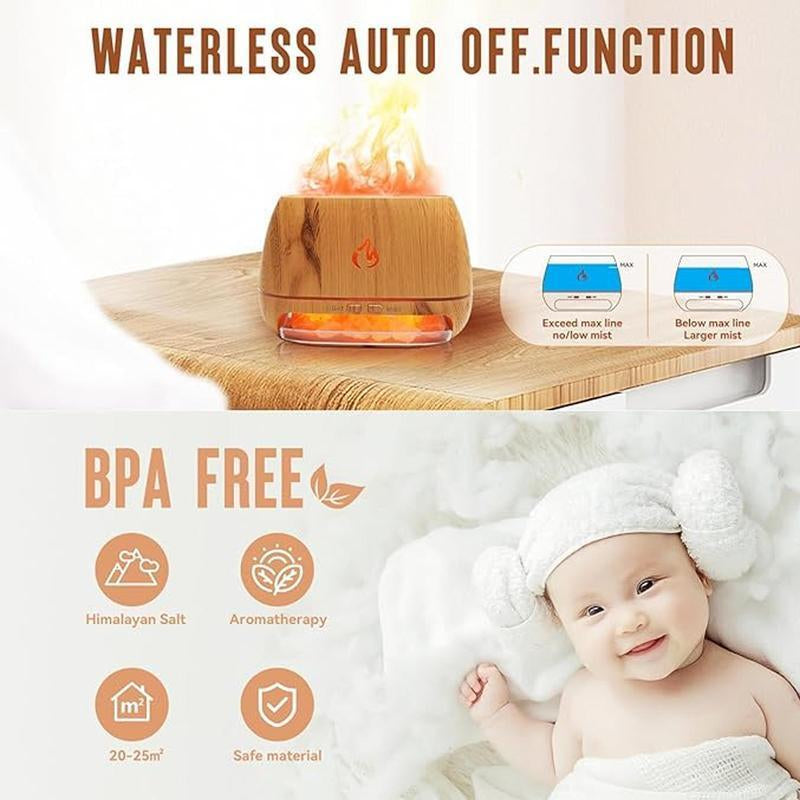 【Bamboo Limited Sale】Sparkhq Aromatherapy Diffuser, Simulation Flame Design Salt Lamp Aromatherapy Diffuser with 7 Light Colors, USB Powered Essential Oil Diffuser for Home Use, Humidifier Mist Effect