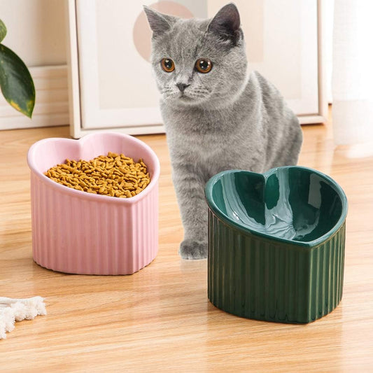 Tilted Cat Food & Water Bowl – Raised Ceramic, Microwave & Dishwasher Safe