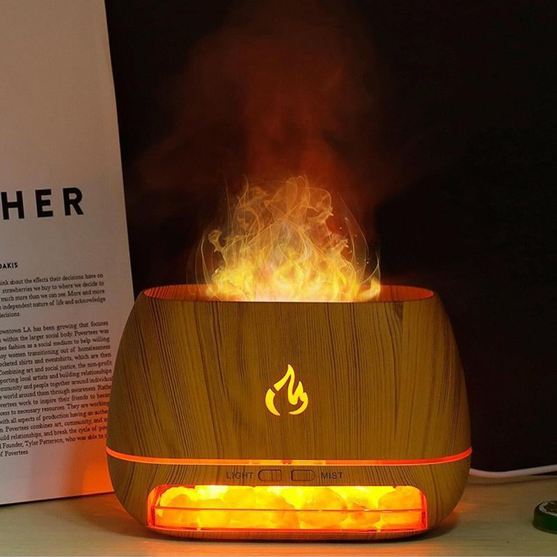 【Bamboo Limited Sale】Sparkhq Aromatherapy Diffuser, Simulation Flame Design Salt Lamp Aromatherapy Diffuser with 7 Light Colors, USB Powered Essential Oil Diffuser for Home Use, Humidifier Mist Effect