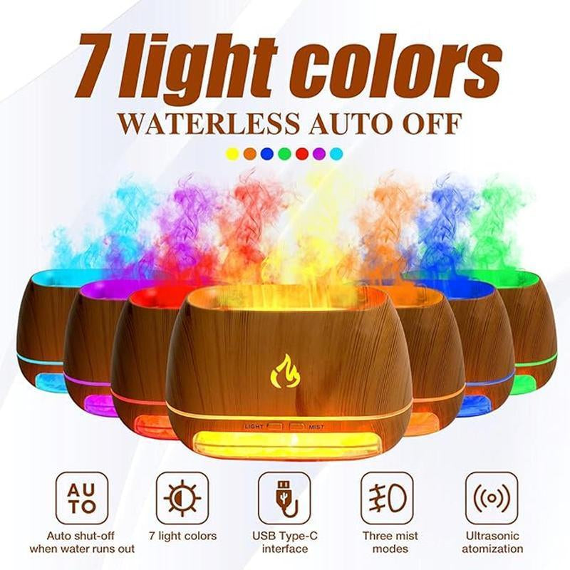 【Bamboo Limited Sale】Sparkhq Aromatherapy Diffuser, Simulation Flame Design Salt Lamp Aromatherapy Diffuser with 7 Light Colors, USB Powered Essential Oil Diffuser for Home Use, Humidifier Mist Effect