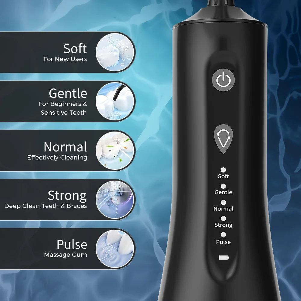 Water Dental Flosser Portable Dental Oral Irrigator with 5 Modes 5 Jet Tips Rechargeable Waterproof Teeth Cleaner