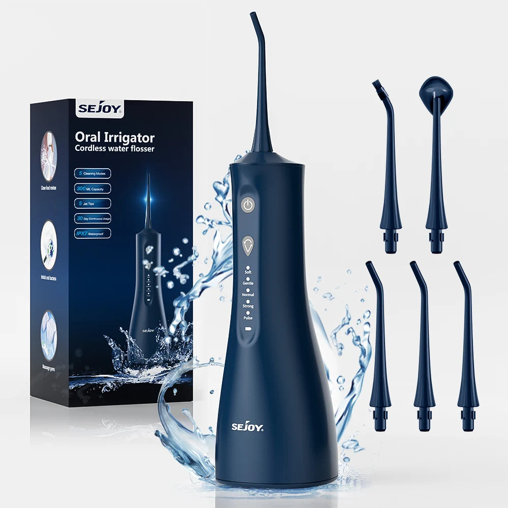 Water Dental Flosser Portable Dental Oral Irrigator with 5 Modes 5 Jet Tips Rechargeable Waterproof Teeth Cleaner