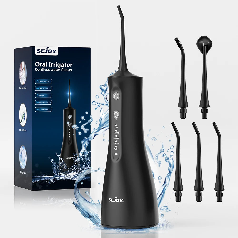 Water Dental Flosser Portable Dental Oral Irrigator with 5 Modes 5 Jet Tips Rechargeable Waterproof Teeth Cleaner
