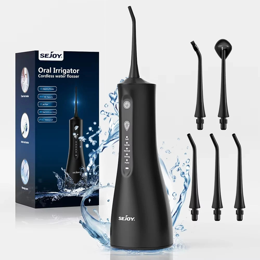 Water Dental Flosser Portable Dental Oral Irrigator with 5 Modes 5 Jet Tips Rechargeable Waterproof Teeth Cleaner