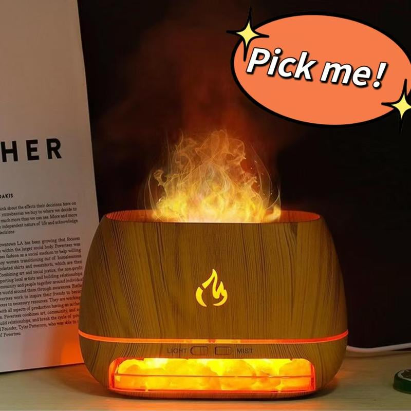 【Bamboo Limited Sale】Sparkhq Aromatherapy Diffuser, Simulation Flame Design Salt Lamp Aromatherapy Diffuser with 7 Light Colors, USB Powered Essential Oil Diffuser for Home Use, Humidifier Mist Effect